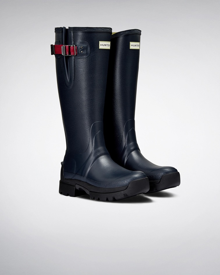 Hunter Women's Balmoral Side Adjustable 3mm Neoprene Rain Boots Navy- Peppercorn