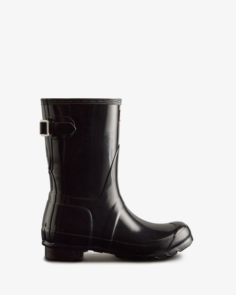 Hunter Women's Short Back Adjustable Gloss Rain Boots Black