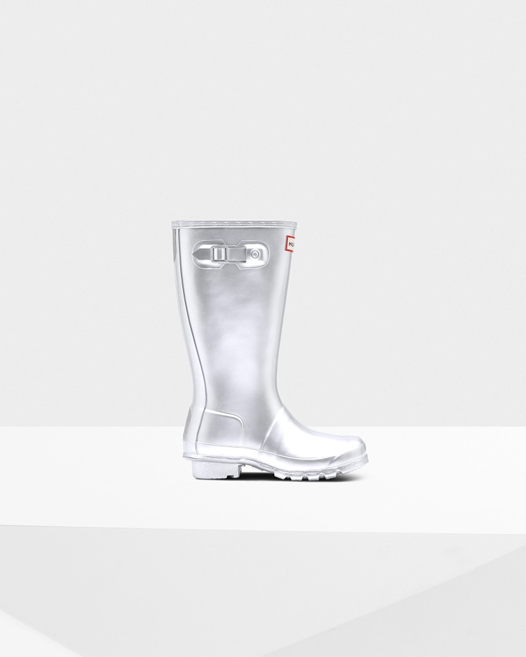 Hunter Big Kids (5-11 Years) Metallic Rain Boots Silver