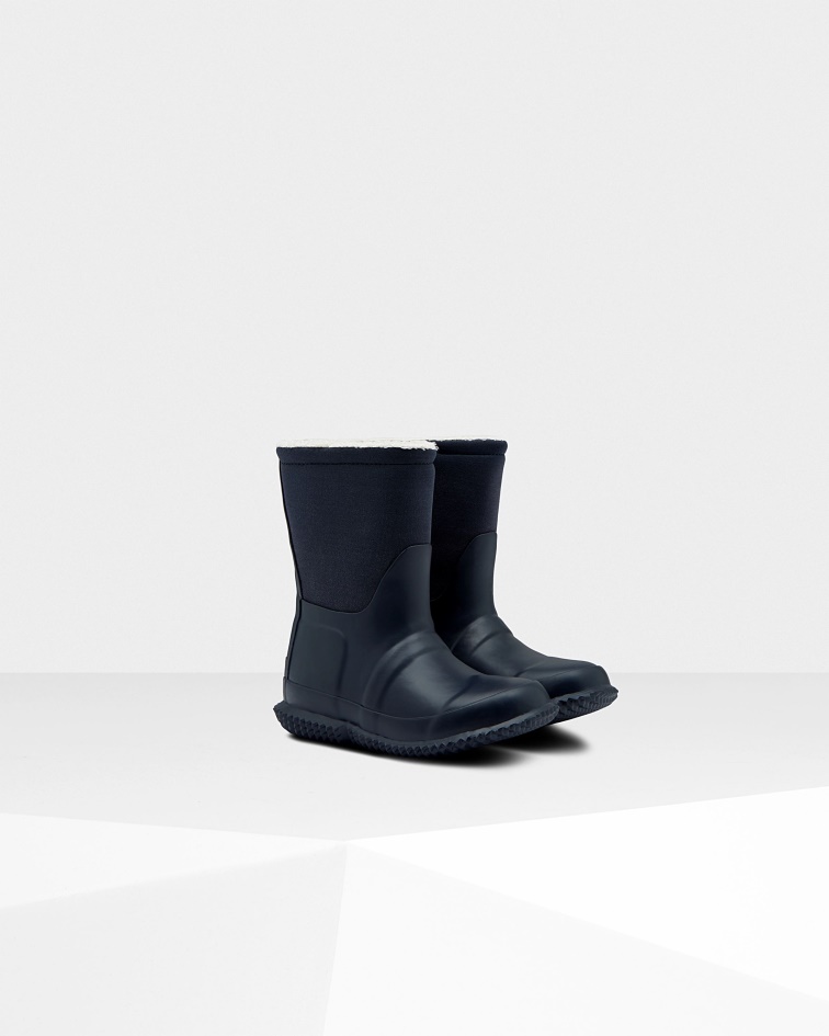 Hunter Little Kids (18 Months-6 Years) Insulated Roll Top Vegan Shearling Boots Hunter Navy