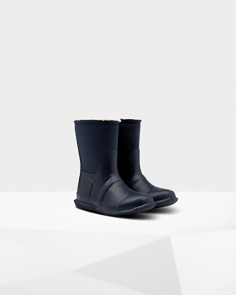 Hunter Big Kids (5-10 Years) Insulated Roll Top Vegan Shearling Boots Hunter Navy