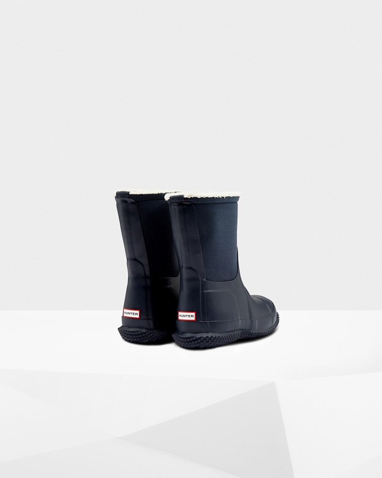 Hunter Big Kids (5-10 Years) Insulated Roll Top Vegan Shearling Boots Hunter Navy