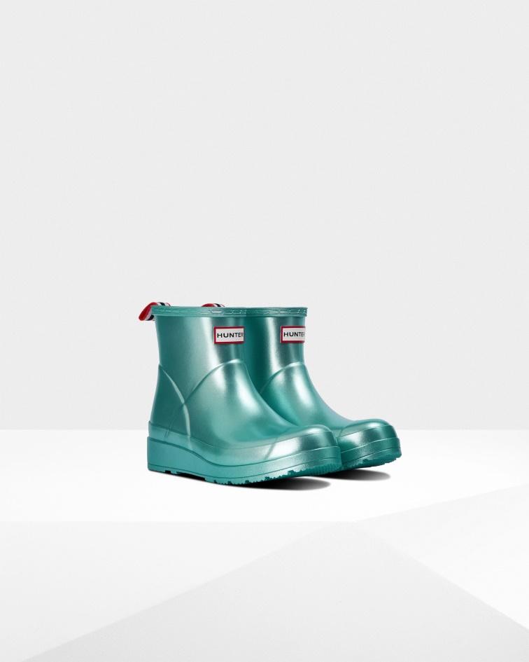 Hunter Women's Play Short Nebula Rain Boots Blue Spruce
