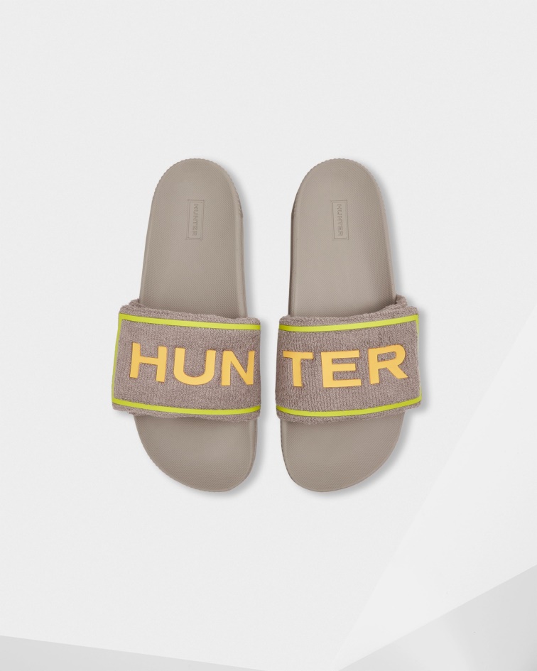 Hunter Men's Terry Towelling Logo Adjustable Slides Grey Dagger