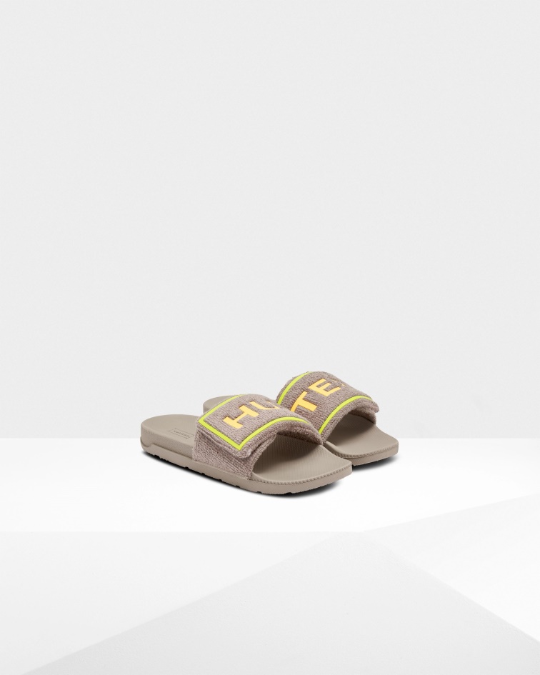 Hunter Men's Terry Towelling Logo Adjustable Slides Grey Dagger