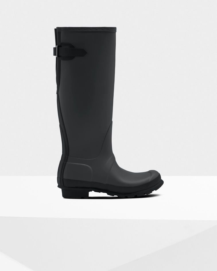 Hunter Women's Tall Back Adjustable Rain Boots Luna Grey-Black
