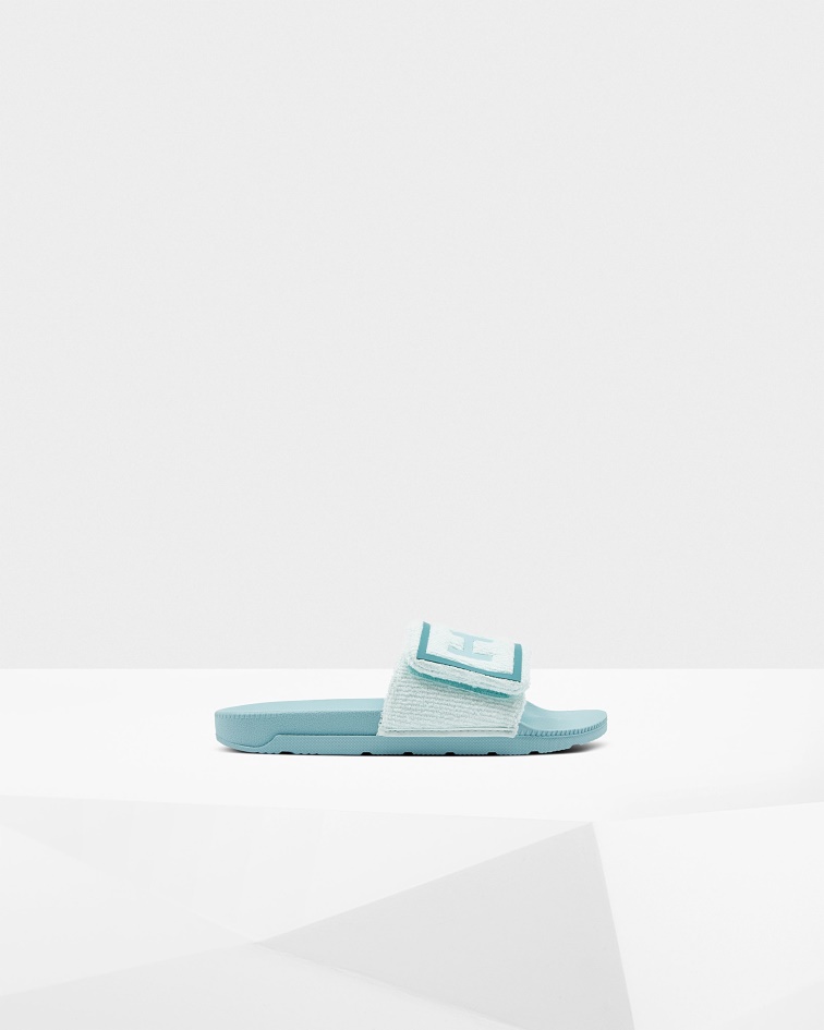 Hunter Women's Terry Towelling Logo Adjustable Slides Spearmint-Eucalyptus Blue