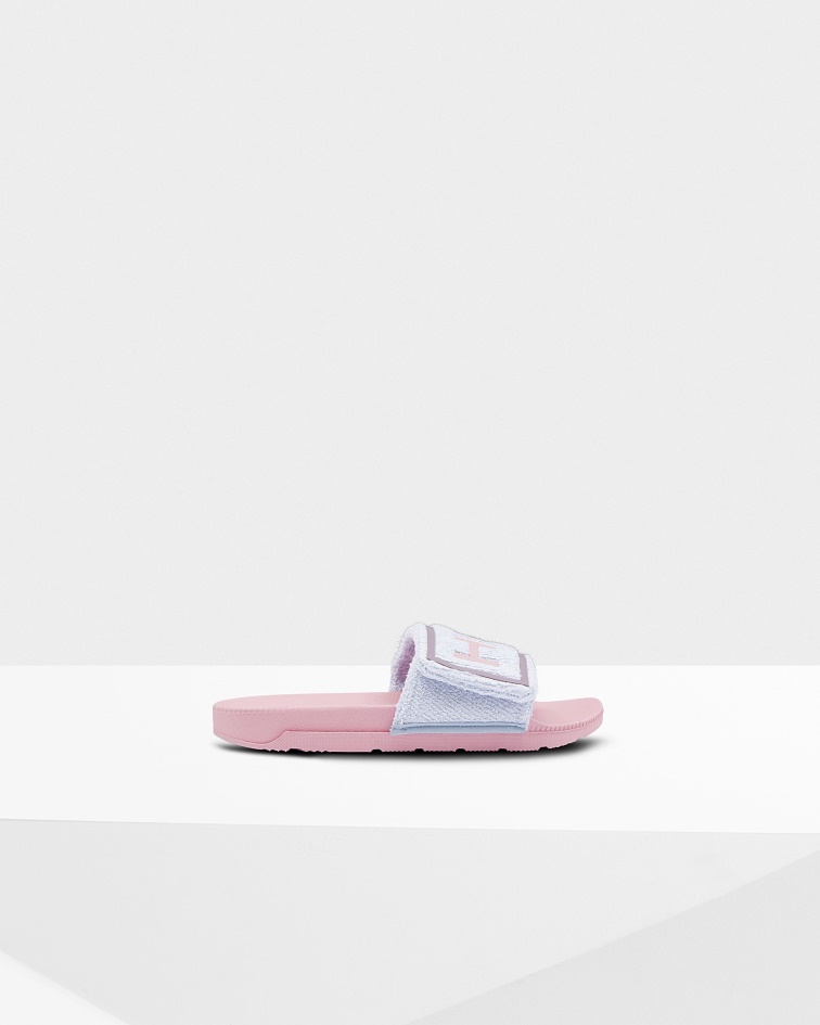 Hunter Women's Terry Towelling Logo Adjustable Slides Arctic Iris Blue-Foxglove Pink