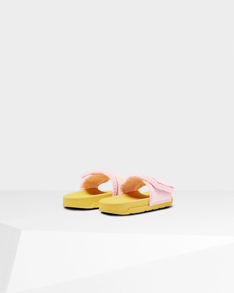 Hunter Women's Terry Towelling Logo Adjustable Slides Foxglove Pink-Primrose Yellow