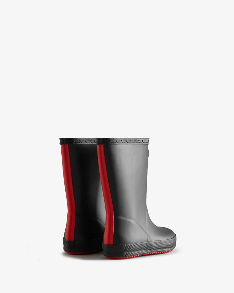 Hunter Kids First (18 Months-8 Years) Insulated Rain Boots Black-Logo Red