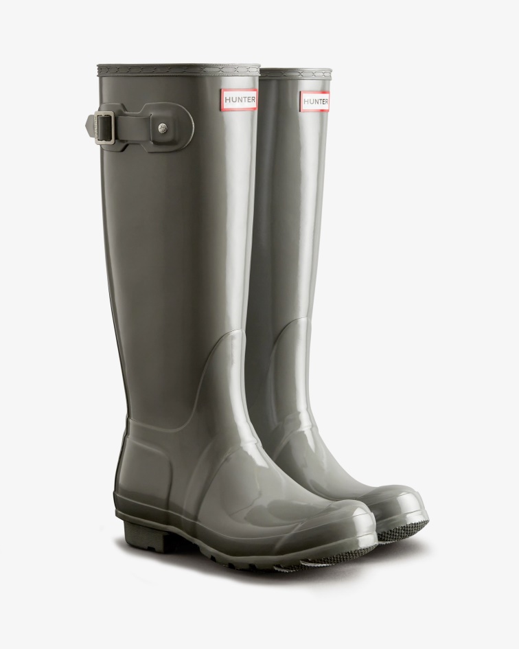 Hunter Women's Original Tall Gloss Rain Boots Docker Grey