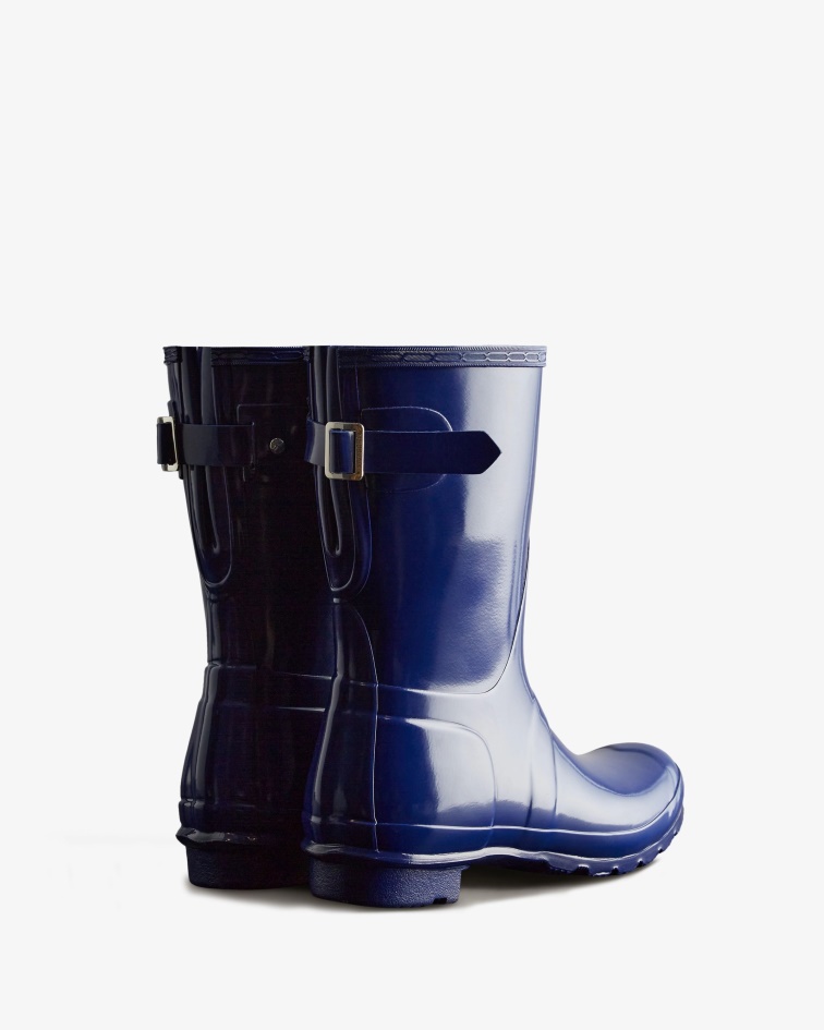 Hunter Women's Short Back Adjustable Gloss Rain Boots Balder Blue