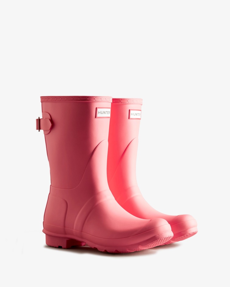 Hunter Women's Short Back Adjustable Rain Boots Pink Shiver