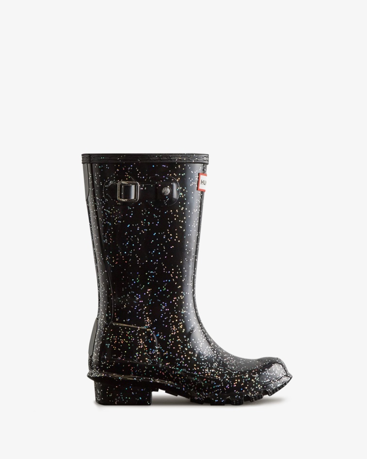 Hunter Big Kids (5-11 Years) Giant Glitter Rain Boots Black