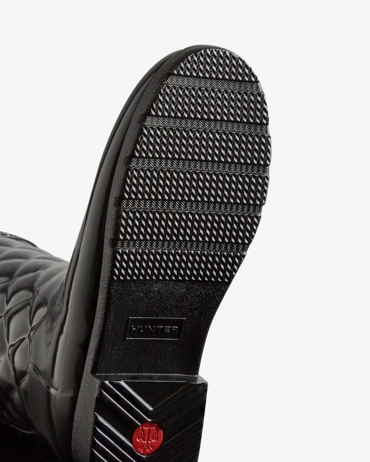 Hunter Women's Refined Slim Fit Adjustable Quilted Short Rain Boots Black