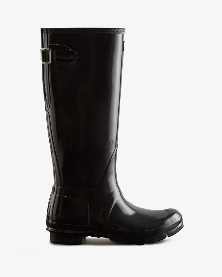 Hunter Women's Tall Back Adjustable Gloss Rain Boots Black
