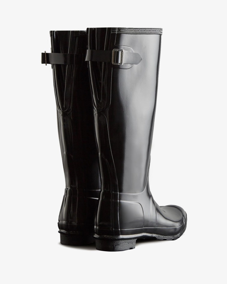 Hunter Women's Tall Back Adjustable Gloss Rain Boots Black