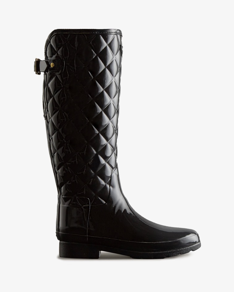 Hunter Women's Refined Slim Fit Adjustable Quilted Tall Rain Boots Black
