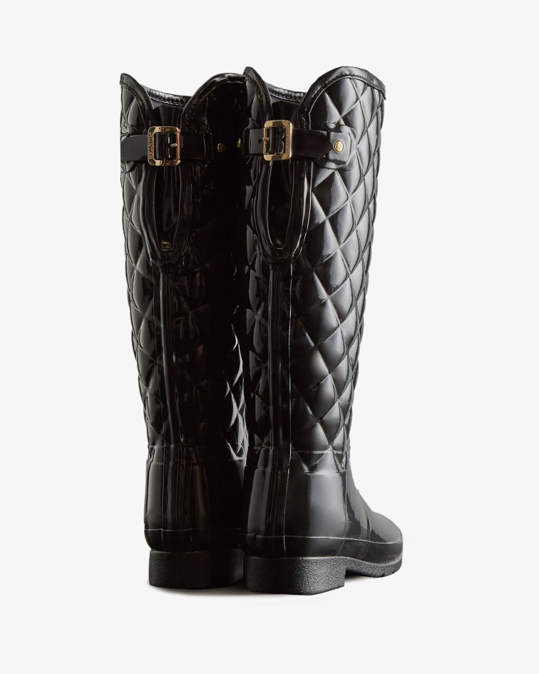 Hunter Women's Refined Slim Fit Adjustable Quilted Tall Rain Boots Black