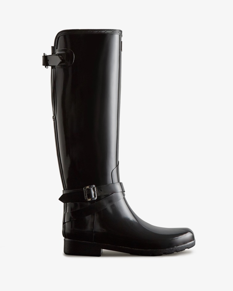 Hunter Women's Refined Slim Fit Adjustable Tall Gloss Rain Boots Black