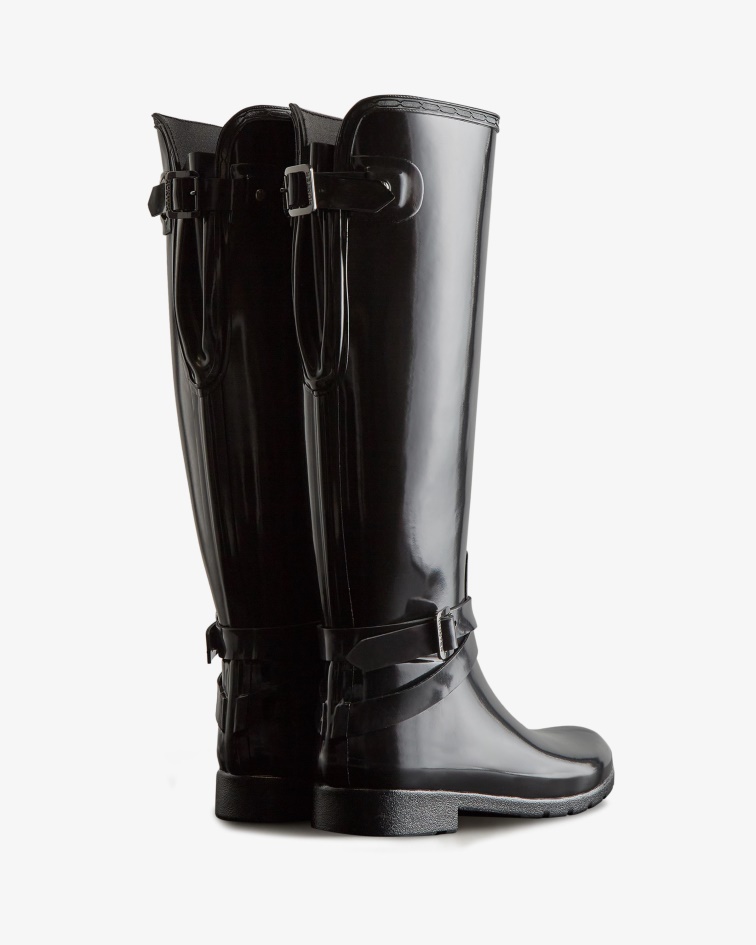 Hunter Women's Refined Slim Fit Adjustable Tall Gloss Rain Boots Black