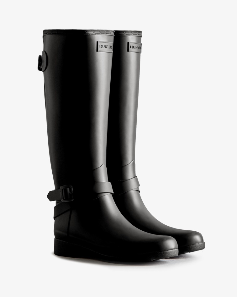 Hunter Women's Refined Slim Fit Adjustable Tall Rain Boots Black
