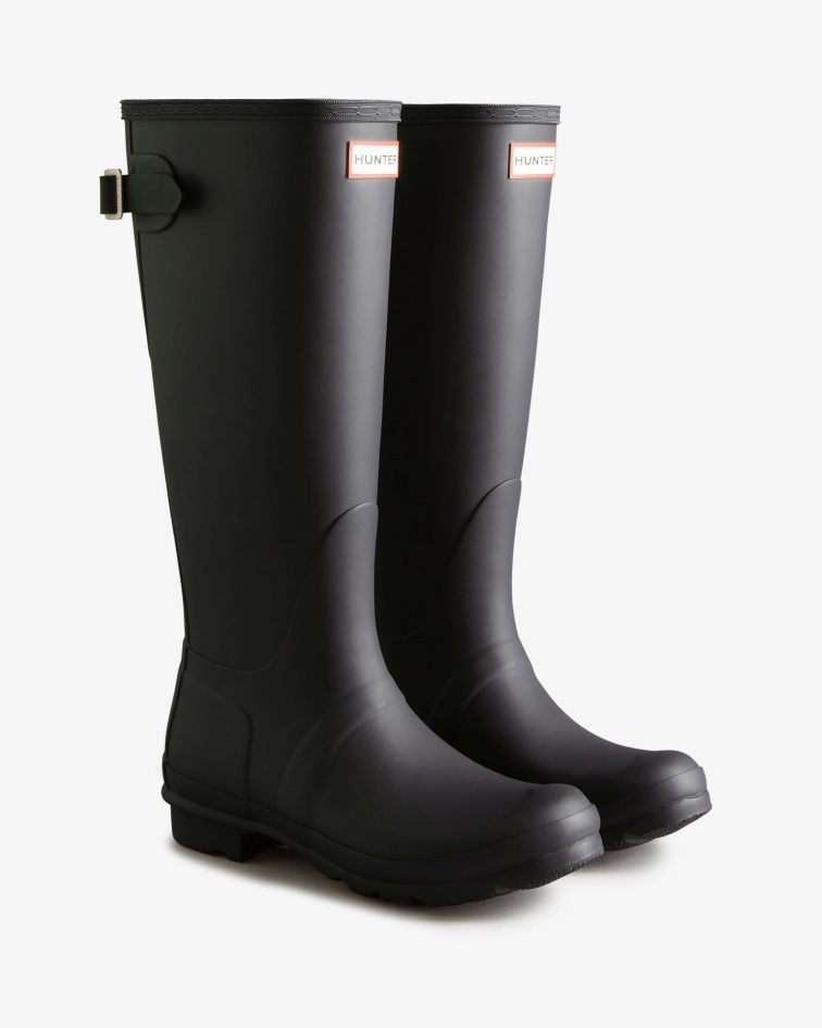 Hunter Women's Tall Back Adjustable Two-Tone Rain Boots Black Ice-Black