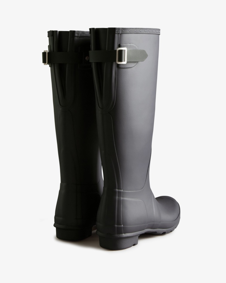 Hunter Women's Tall Back Adjustable Two-Tone Rain Boots Black Ice-Black