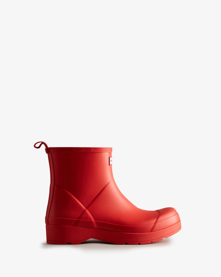 Hunter Men's Play Short Rain Boots Logo Red