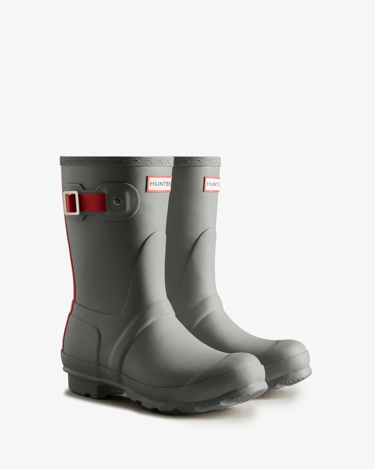 Hunter Women's Short Insulated Rain Boots Tundra Grey-Red Chill