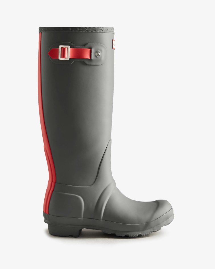 Hunter Women's Tall Insulated Rain Boots Tundra Grey-Red Chill