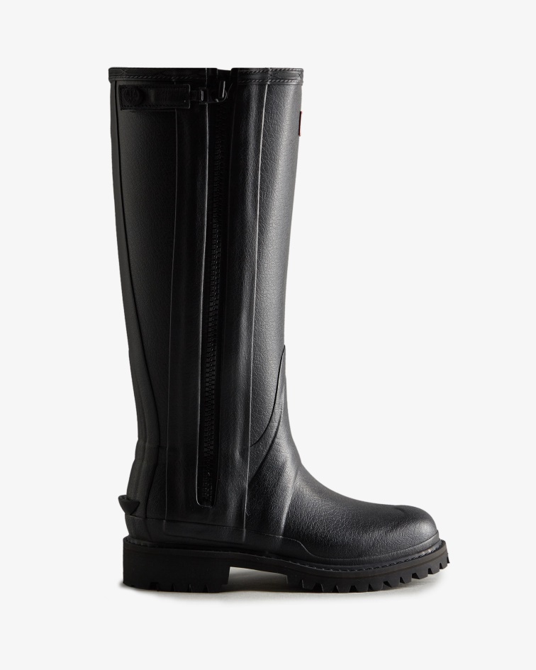 Hunter Women's Balmoral Commando Rubber Zip Tall Rain Boots Black