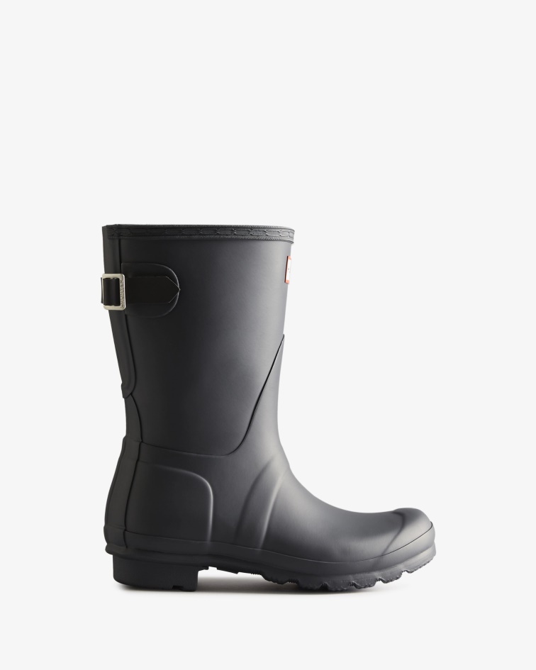 Hunter Women's Short Back Adjustable Two-Tone Rain Boots Black Ice-Black