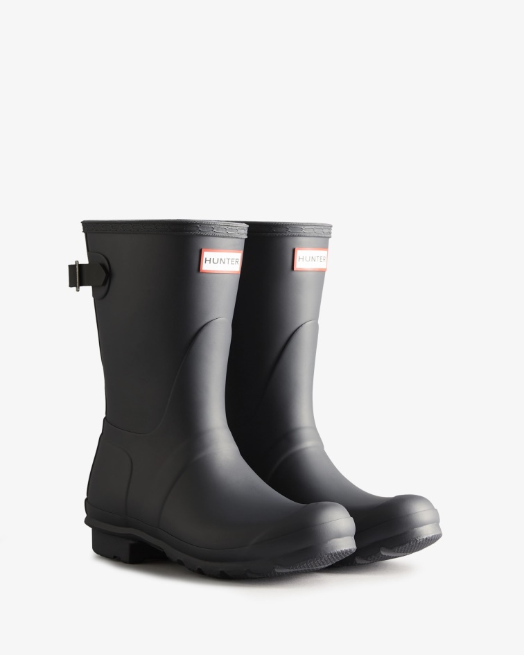 Hunter Women's Short Back Adjustable Two-Tone Rain Boots Black Ice-Black