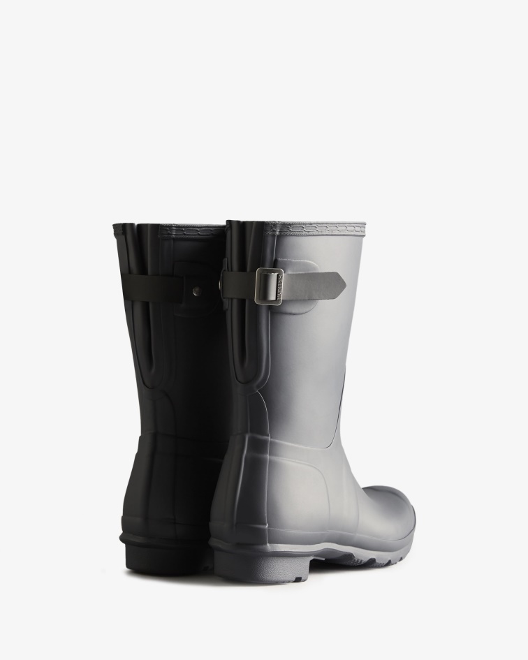 Hunter Women's Short Back Adjustable Two-Tone Rain Boots Black Ice-Black