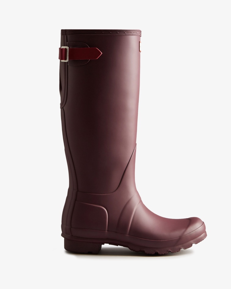 Hunter Women's Tall Back Adjustable Rain Boots Chestnut Crust Brown-Hayes Burgundy