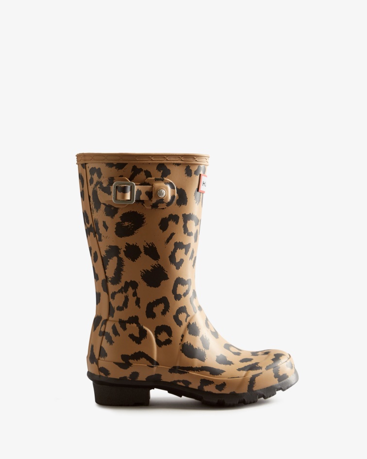 Hunter Big Kids (5-11 Years) Hybrid Leopard Print Rain Boots Tawny Brown