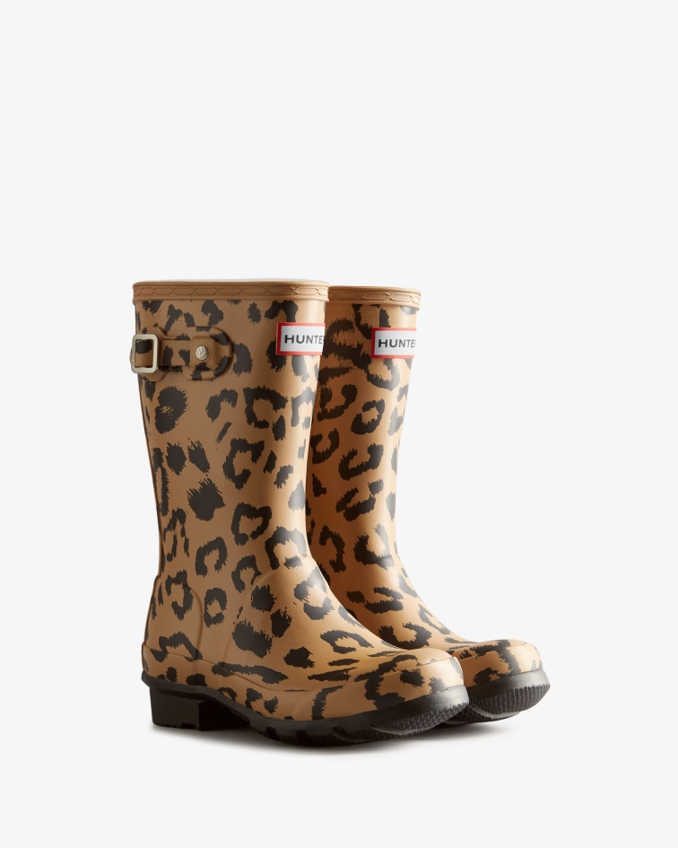 Hunter Big Kids (5-11 Years) Hybrid Leopard Print Rain Boots Tawny Brown