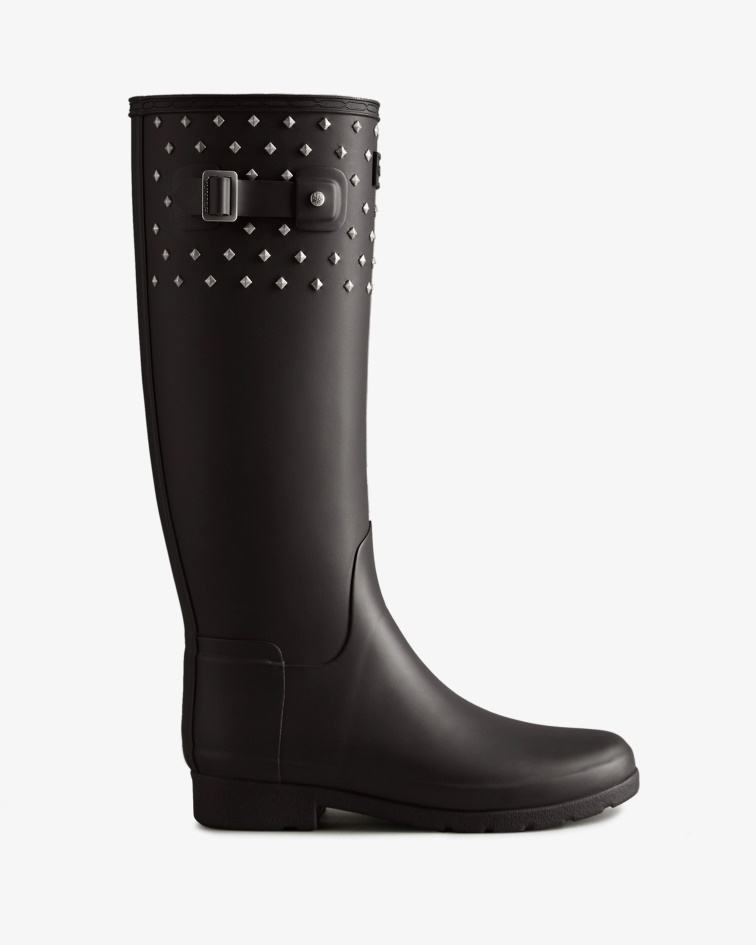 Hunter Women's Refined Slim Fit Tall Stud Cuff Rain Boots Black