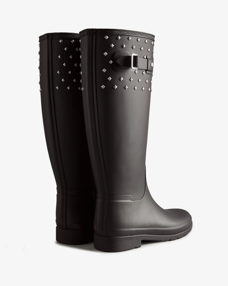 Hunter Women's Refined Slim Fit Tall Stud Cuff Rain Boots Black
