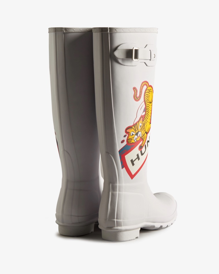 Hunter Women's Lunar New Year Large Tiger Logo Tall Rain Boots Spurrey White