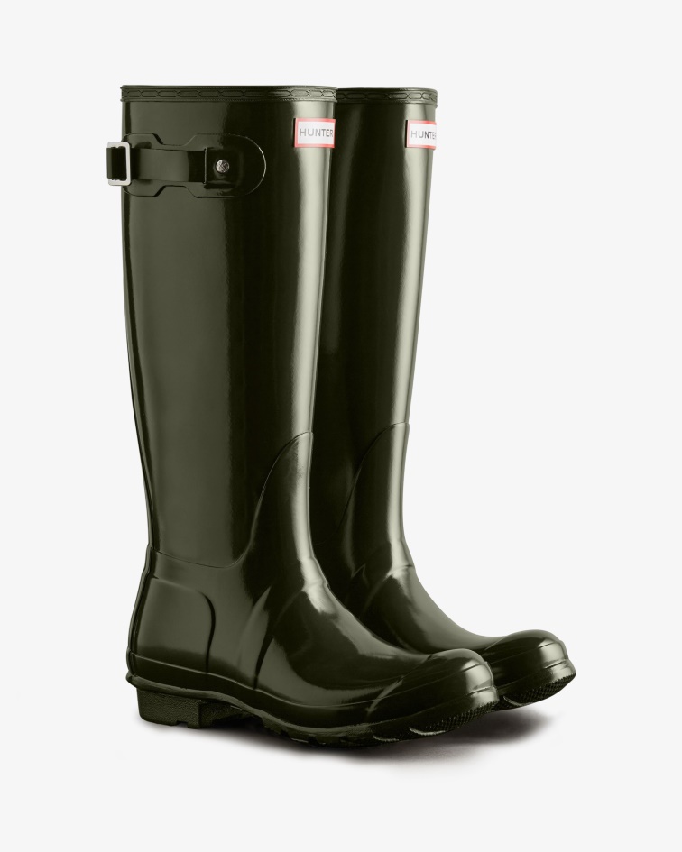 Hunter Women's Original Tall Gloss Rain Boots Dark Olive