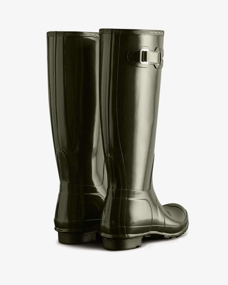 Hunter Women's Original Tall Gloss Rain Boots Dark Olive