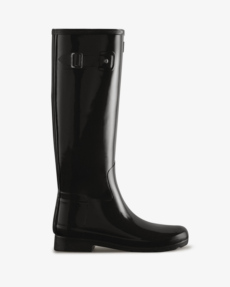 Hunter Women's Refined Slim Fit Tall Gloss Rain Boots Black