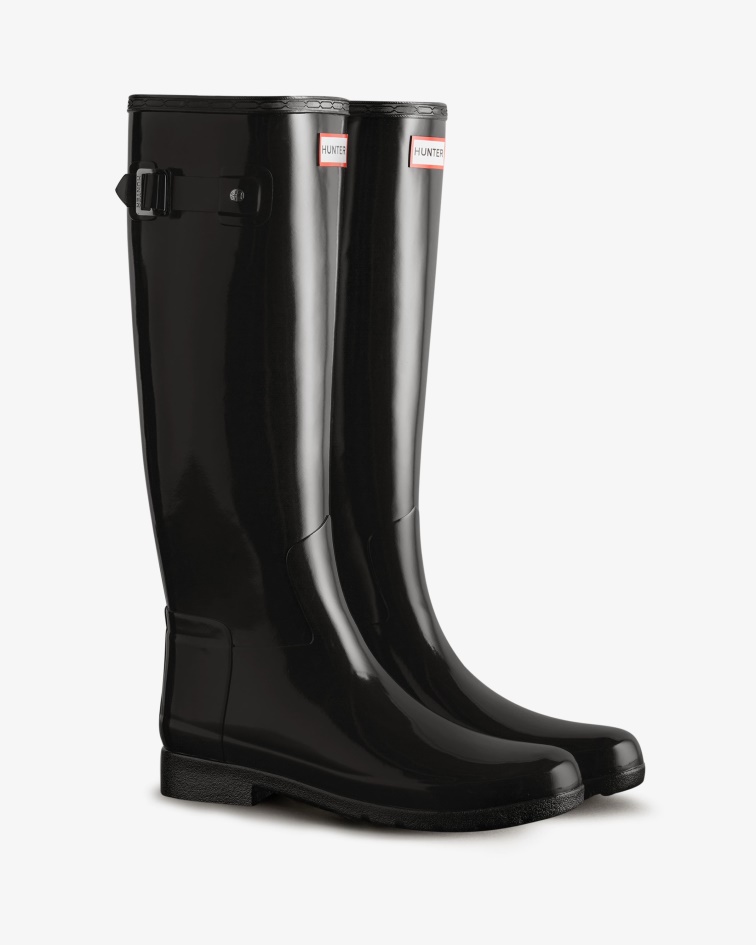 Hunter Women's Refined Slim Fit Tall Gloss Rain Boots Black