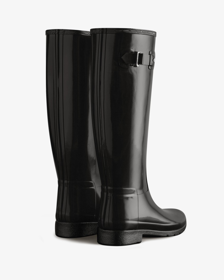 Hunter Women's Refined Slim Fit Tall Gloss Rain Boots Black