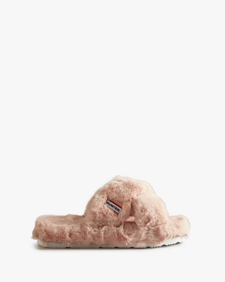Hunter Women's Faux Fur Flatform Crossover Slide Azalea Pink