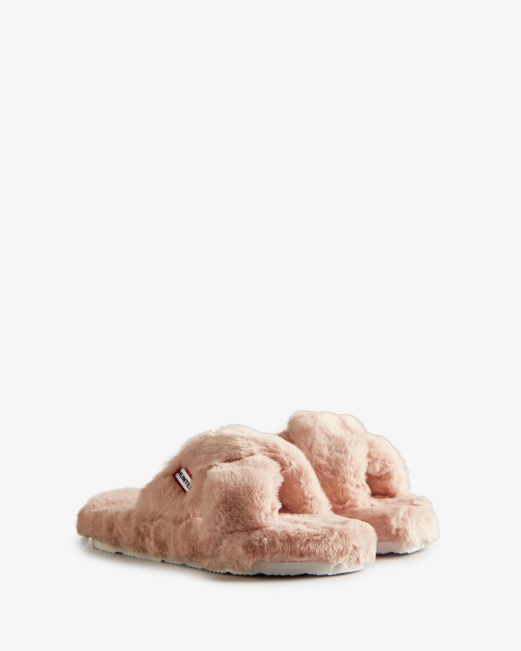 Hunter Women's Faux Fur Flatform Crossover Slide Azalea Pink