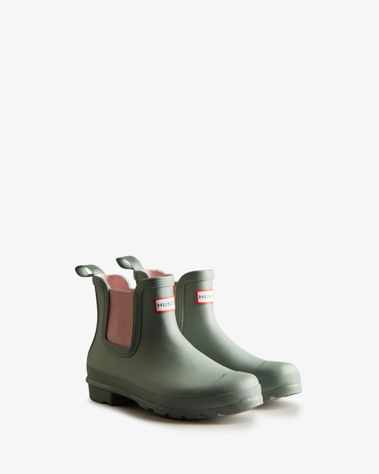 Hunter Women's Original Chelsea Boots Sweet Gale Green-Azalea Pink