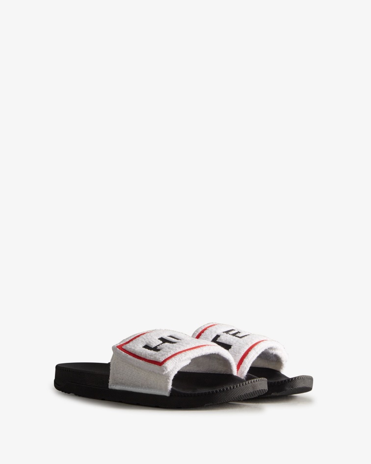 Hunter Men's Terry Towelling Logo Adjustable Slides White-Black